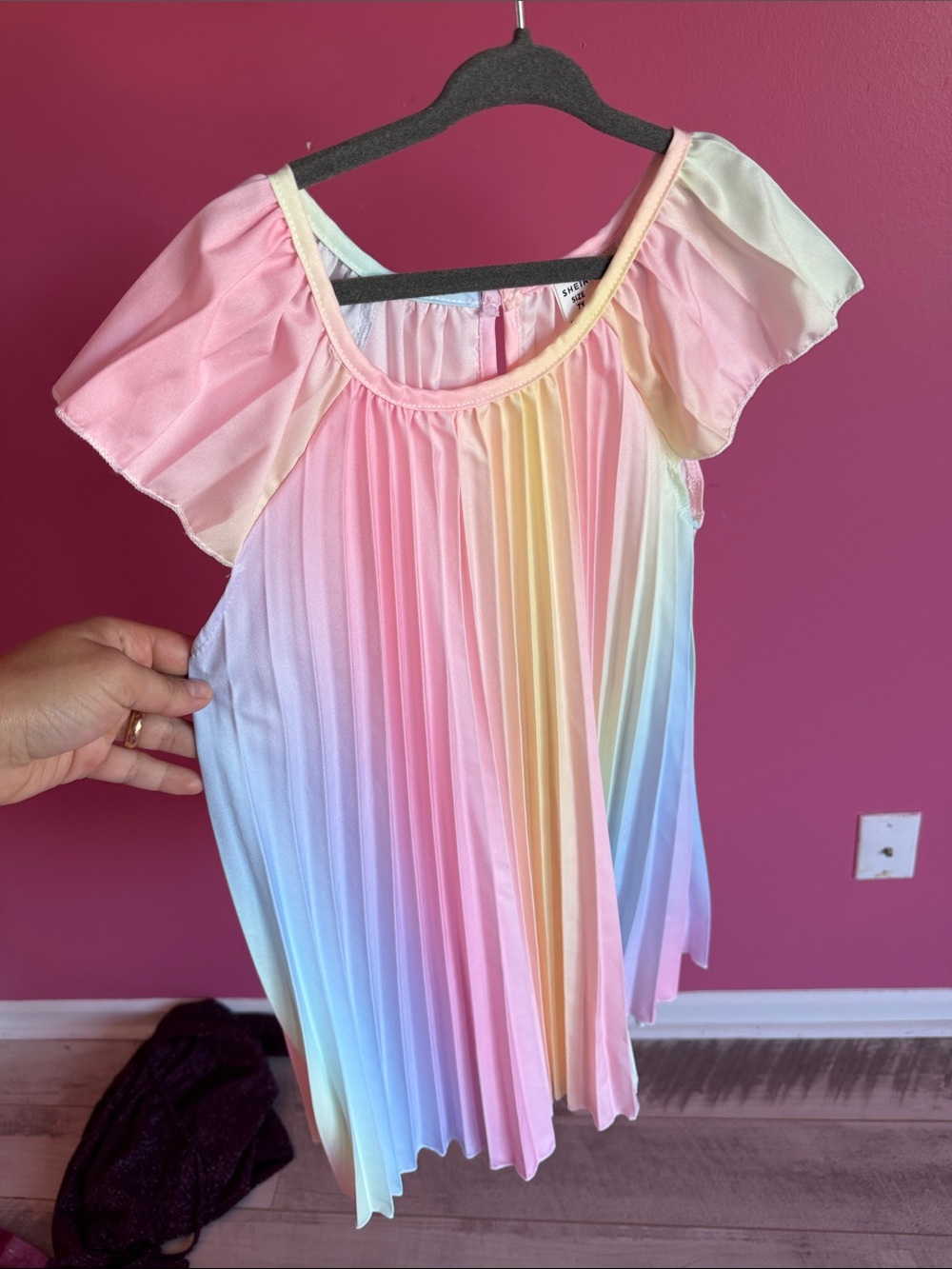 Pleated Rainbow Pastel Flutter-Sleeve Top